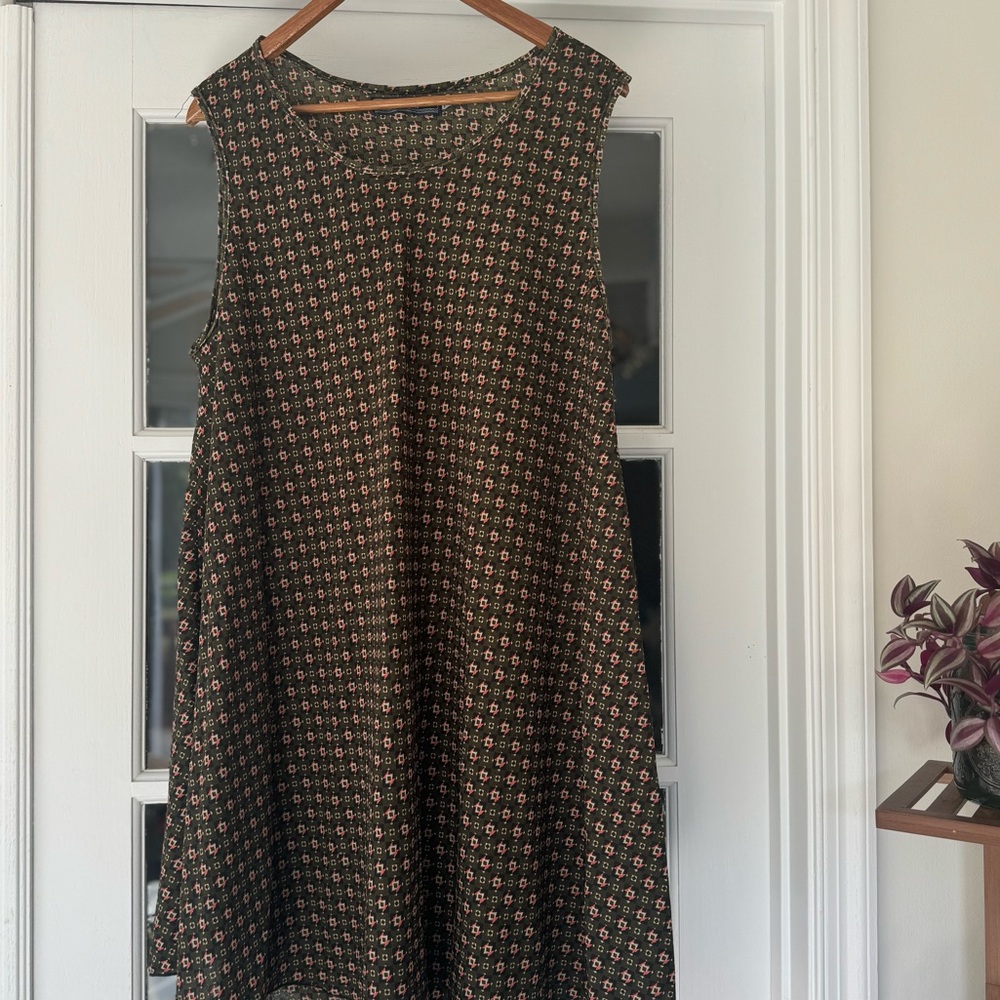 Moss Green Patterned Sleeveless Cover Up Dress